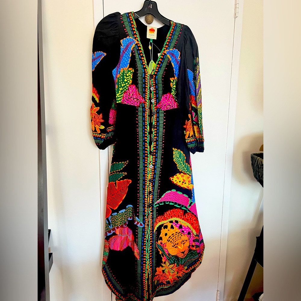 Farm Rio Black Cool Leopards Maxi Dress XS